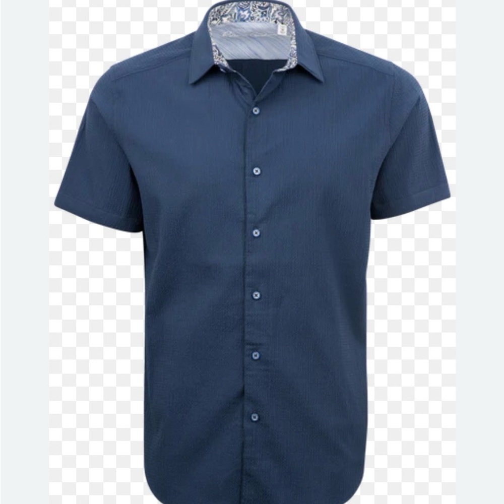 Robert Graham Navy Button-Down Shirt with Patterned Trim